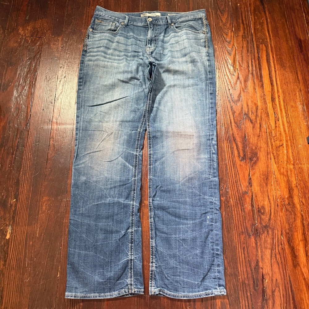 BKE Seth Jeans Mens 38x35 Blue Straight Leg Stretch Faded Whiskers Distressed